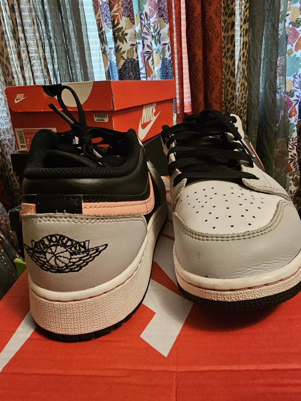 Nike Air Jordan Low Top Sneakers in White, Black & Pink